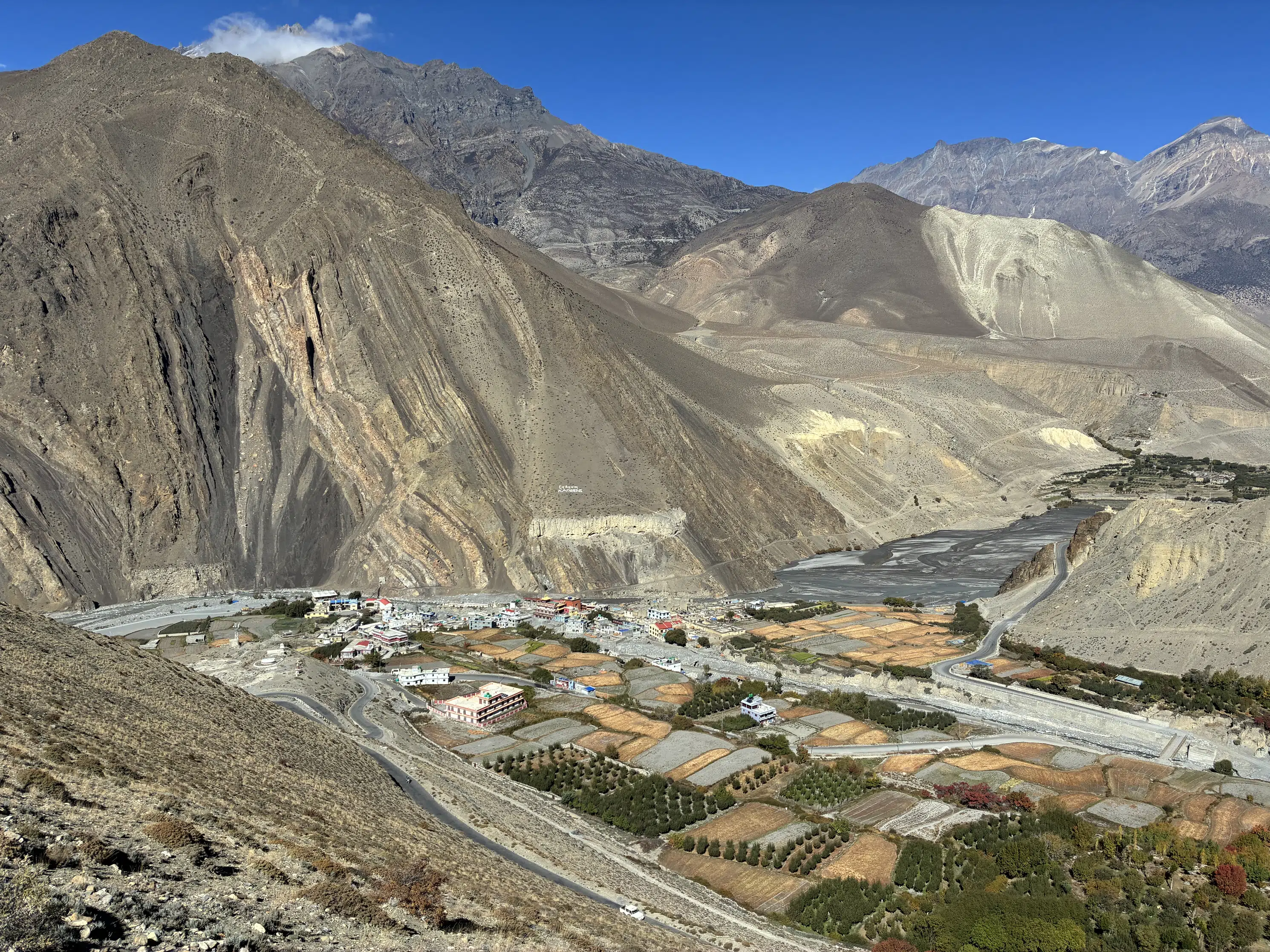 Scenic Himalayan valley and traditional settlement in Upper Mustang
